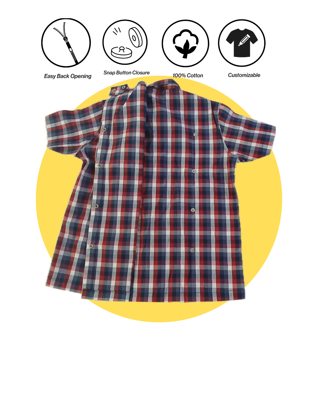 EasyBack Adaptive Check Shirt | Back Opening | Snap & Magnetic Closures | Assisted & Independent Dressing