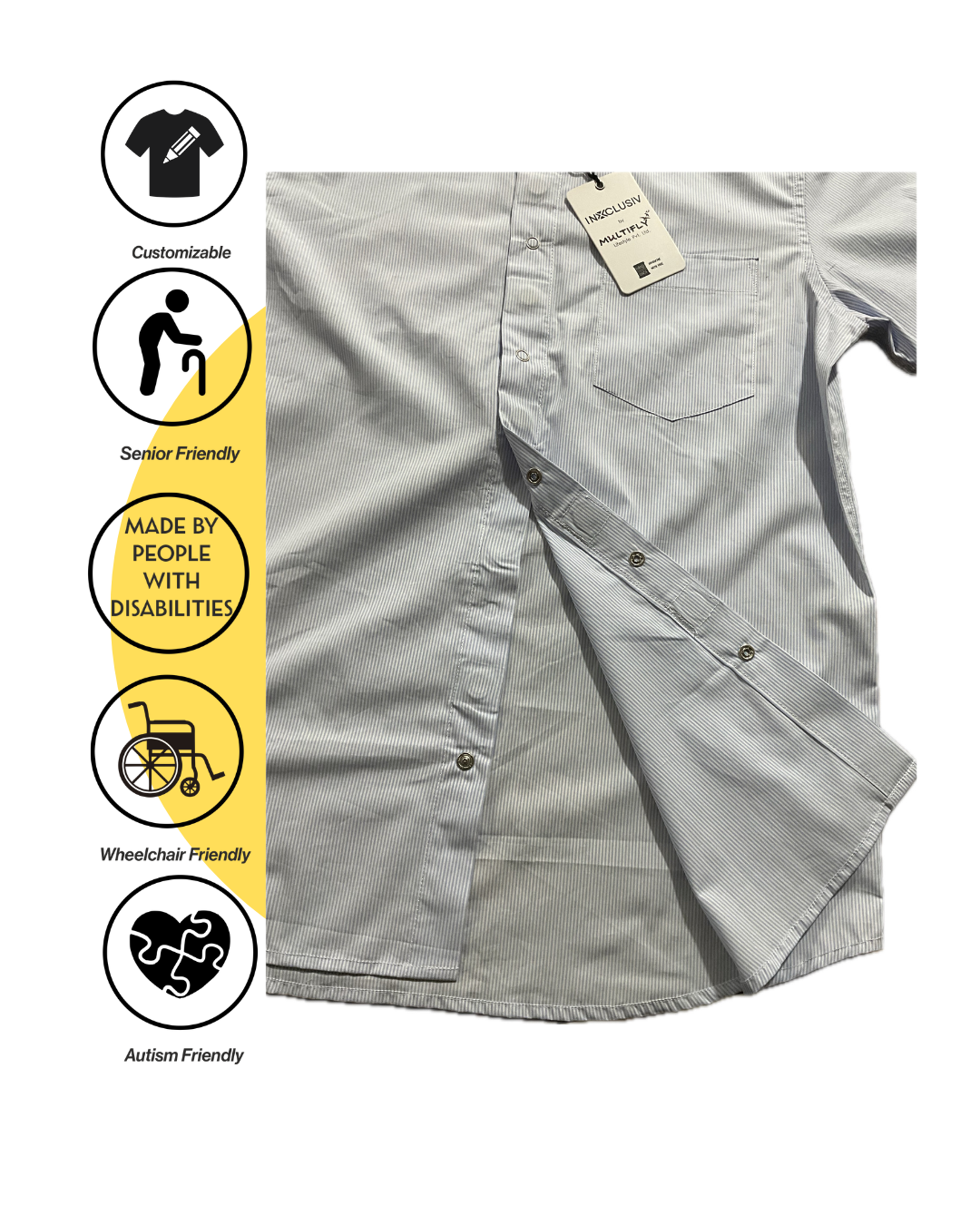 EasyFront Adaptive Cotton Shirt | Front Opening | Snap & Magnetic Closures | Easy Dressing